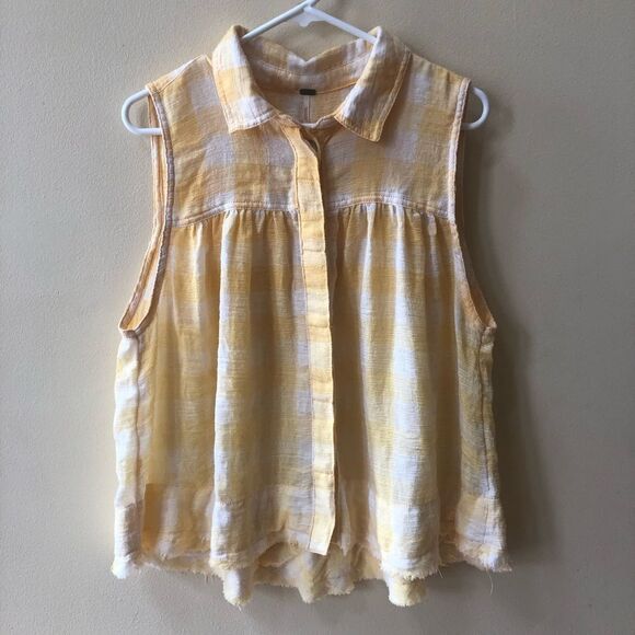 Free People Hey There Sunrise Button Down Gingham Top - Picture 2 of 5